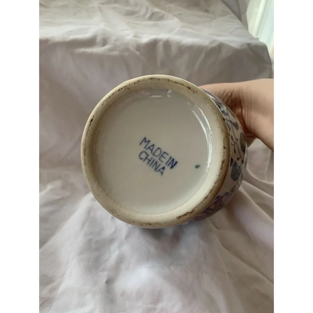 Vintage Chinese Blue & White Porcelain Jar Vase – Floral – 5.75”
